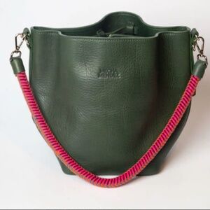 Green Crossbody Bag with Pink Strap